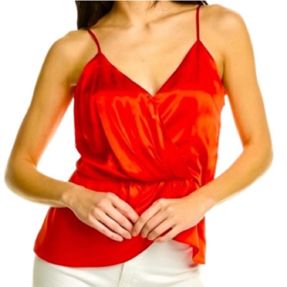 Cinq A Sept 100% Silk Faux Wrap Spaghetti Strap Tank Top‎ In Red Women’s Size M